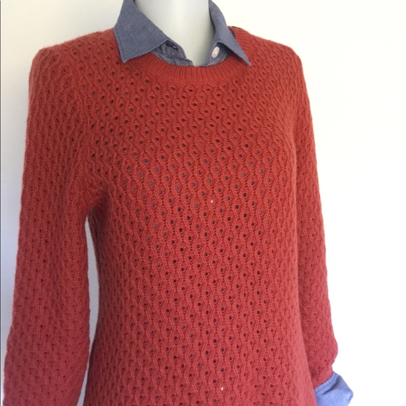Talbots NWOT Orange Lambswool Open-Weave Sweater Size MP - Picture 2 of 7